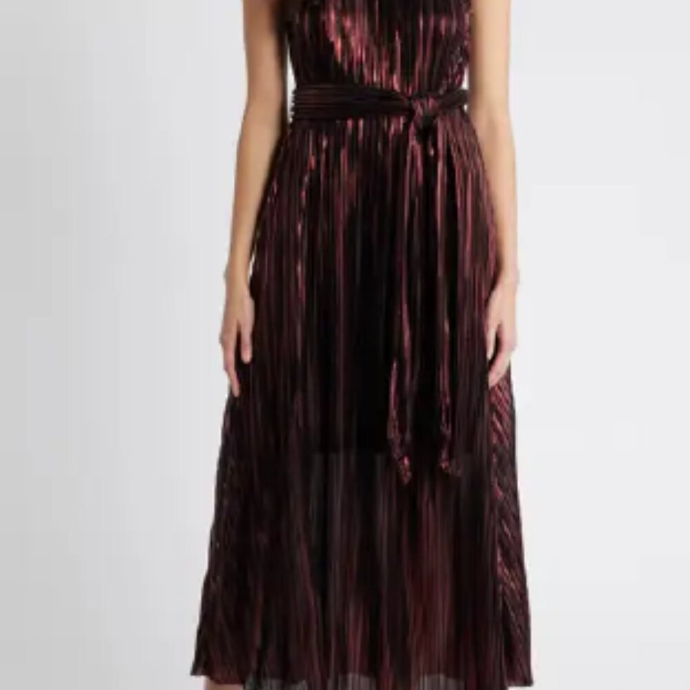 Brand New - Eliza J Metallic Pleated Cocktail Dress Size 10 Color: Wine